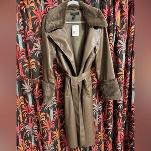 Forever 21 Brown Faux Leather Faux Fur Trimmed Trench NWT